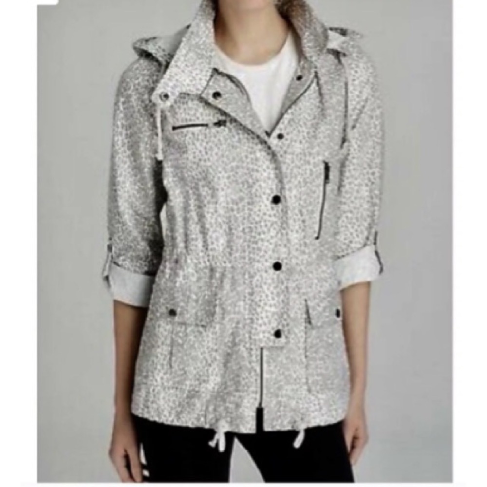 Joie Womens sz XS White Gray Barker Jacket a' Leopard Zip Toggle Hood
